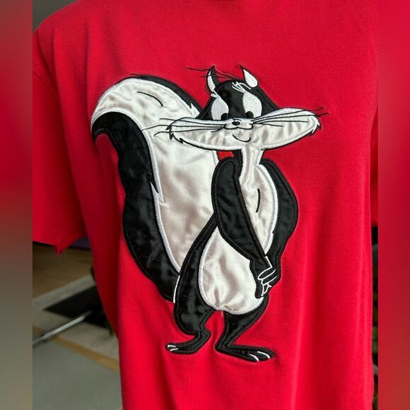 Vintage Warner Bros Studio Store Pepe Le Pew Penelope Pussycat Red Tshirt size L - Picture 9 of 9